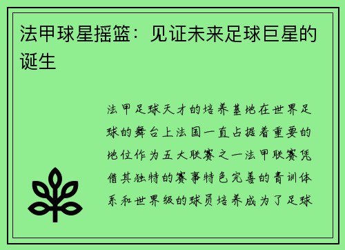 法甲球星摇篮：见证未来足球巨星的诞生
